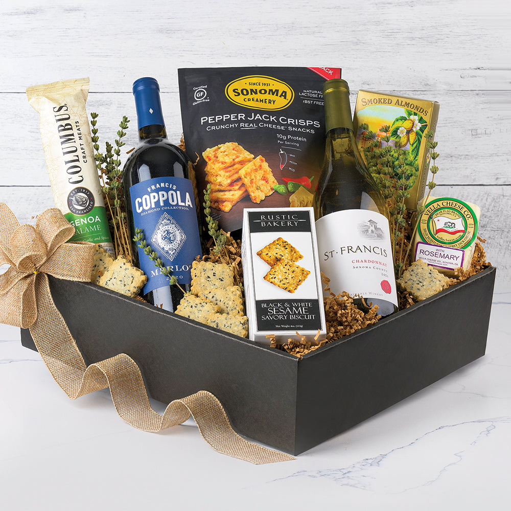 Vintage Vino and Charcuterie Medley Gift Basket