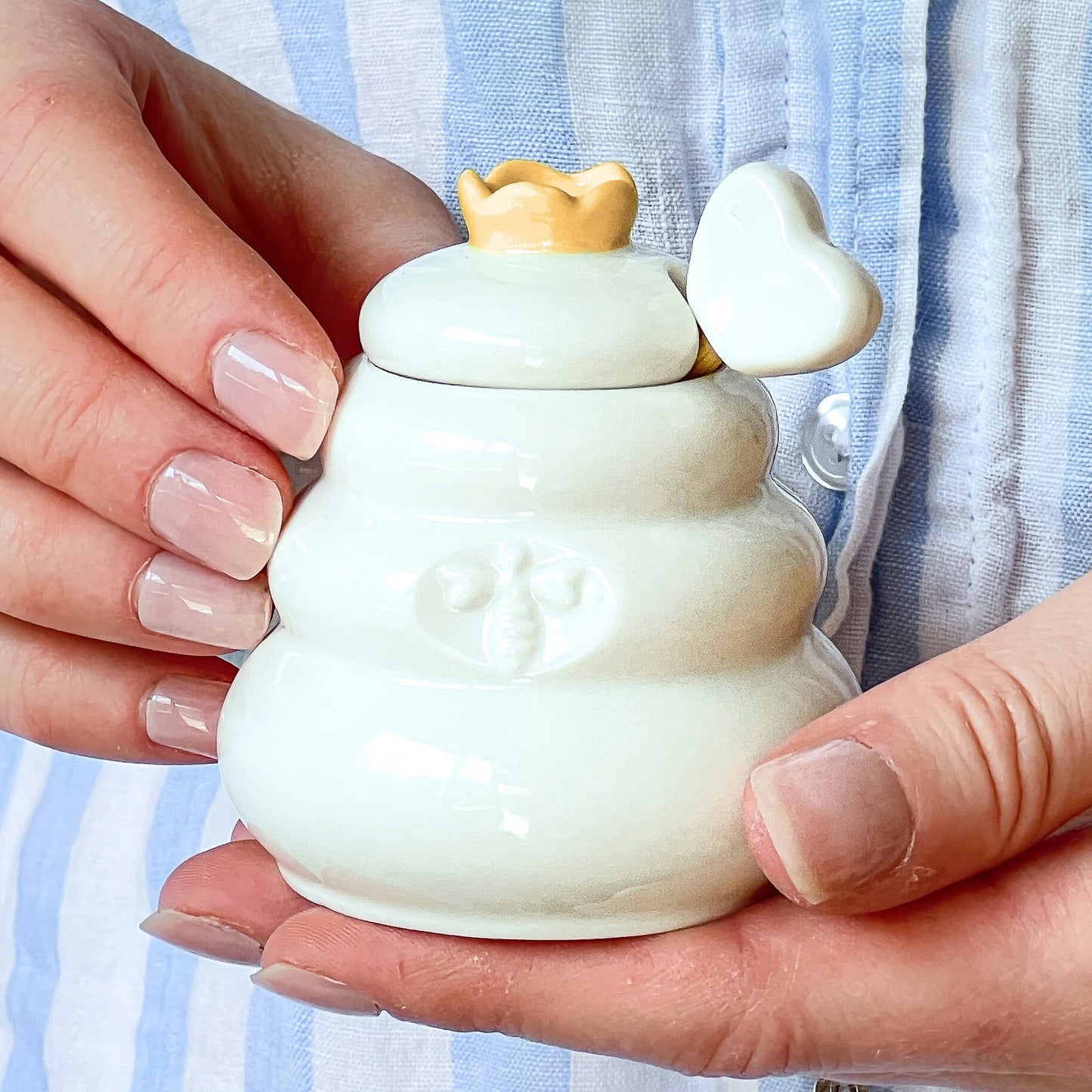 Bee Hive Ceramic Mini Honey Jar and Dipper by Kate Aspen