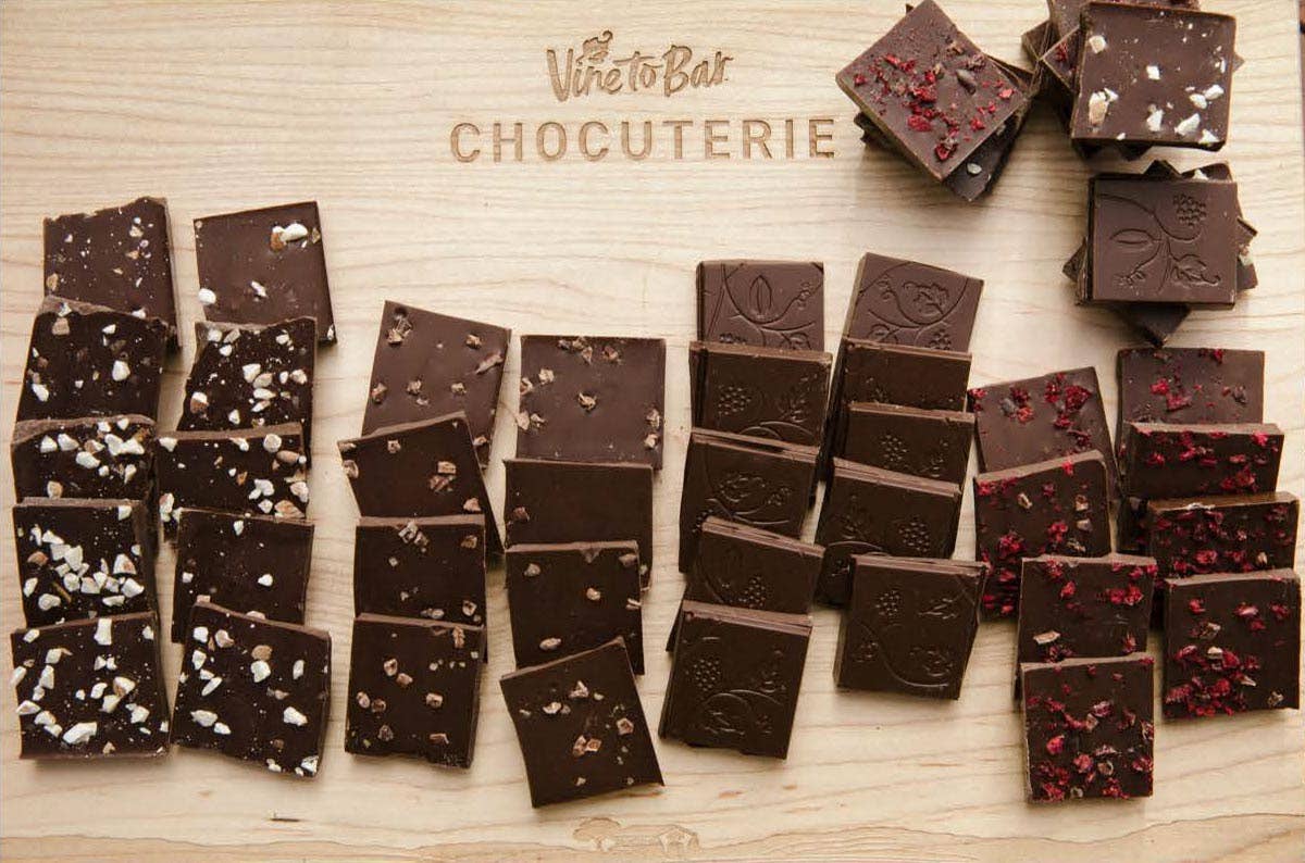 Vine to Bar Chardonnay Smoked Salt And Cocoa Nibs Chocolate Bar
