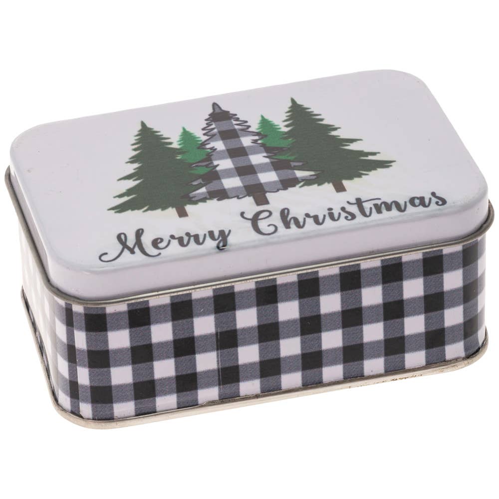 Black & White Check Christmas Trees Gift Tin