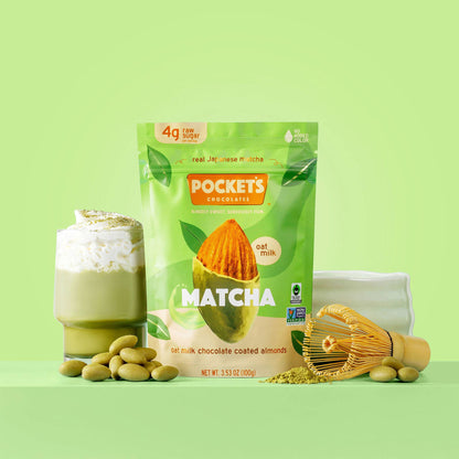 Matcha Chocolate Almonds, 3.53 oz Standing Pouch