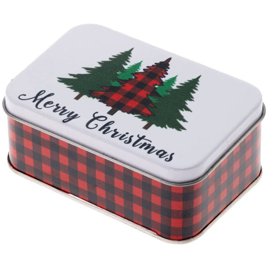 Red Plaid Trees Christmas Gift Tin