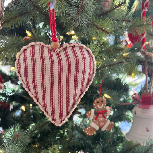 5" Ticking Stripe Ornament heart