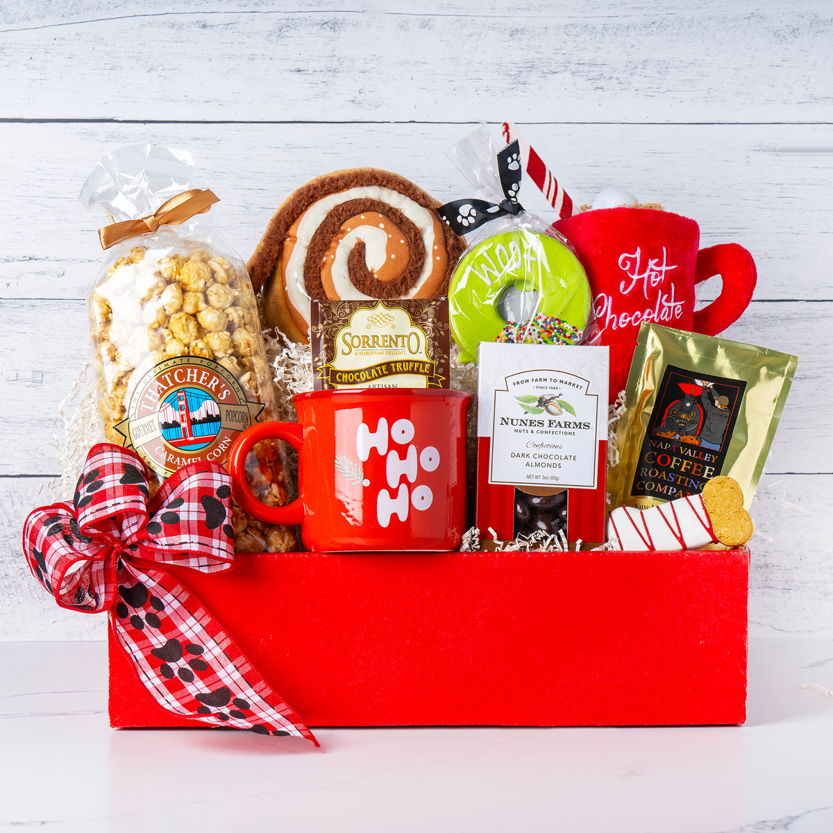 Cozy Holiday Coffee & Cocoa Buddies Gift Basket by Lucca the Napa Dog