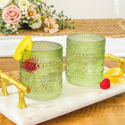 Beaded Sage Green Old Fashion Drinking Glass Set by Kate Aspen