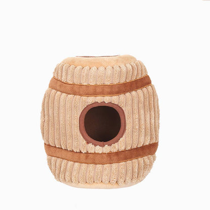 Wine Barrel Interactive Plush Dog Toy