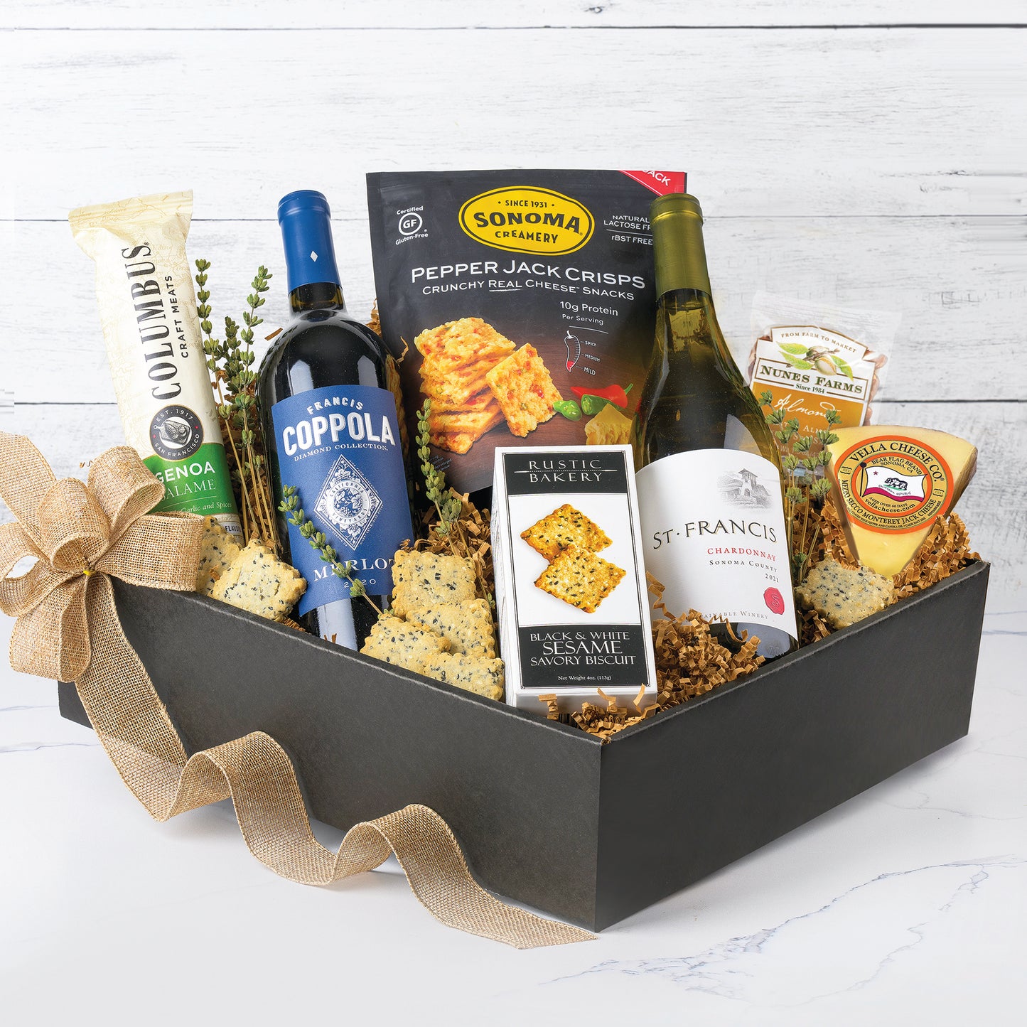 Vintage Vino and Charcuterie Medley Gift Basket