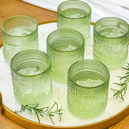 Beaded Sage Green Old Fashion Drinking Glass Set by Kate Aspen