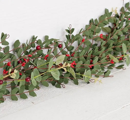 4ft Garland-Mixed Euclyaptus with Red Berries