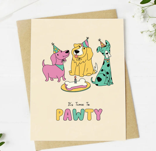 "It's Time To Pawty" Greeting Card by Big Moods