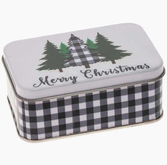 Black & White Check Christmas Trees Gift Tin