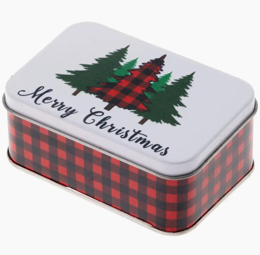 Red Plaid Trees Christmas Gift Tin