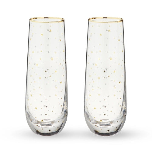 Twine Gold rim Starlight Stemless Champagne Flute Set