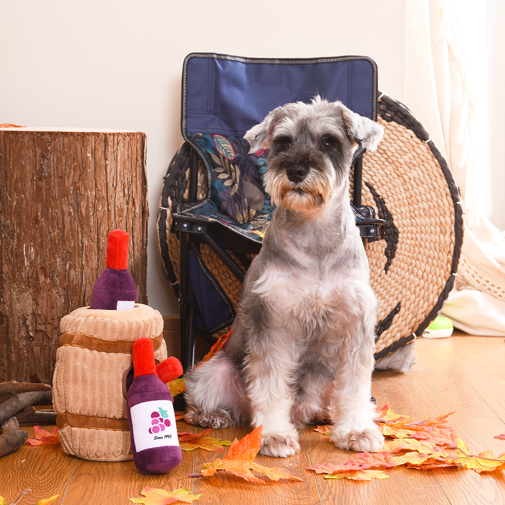 Wine Barrel Interactive Plush Dog Toy