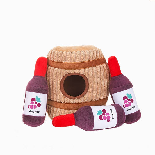 Wine Barrel Interactive Plush Dog Toy