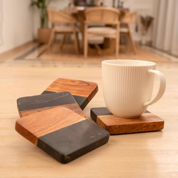 Artisan Marble and Wood Square Coaster