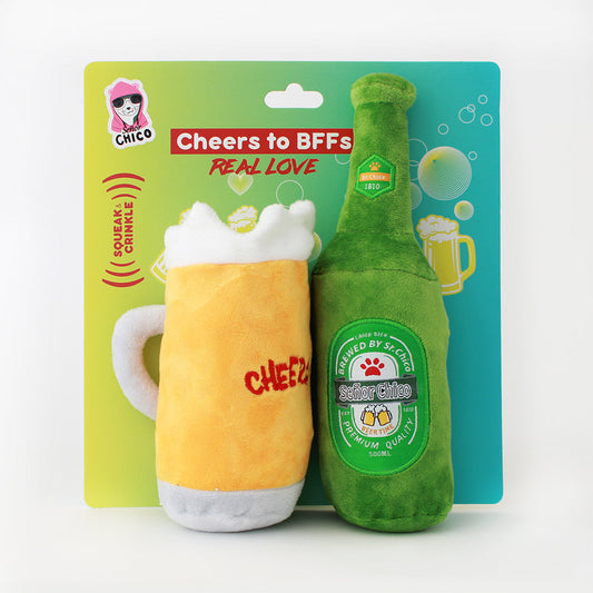 Beer Bottle and Beer Pint Plush Squeaky Dog Toy