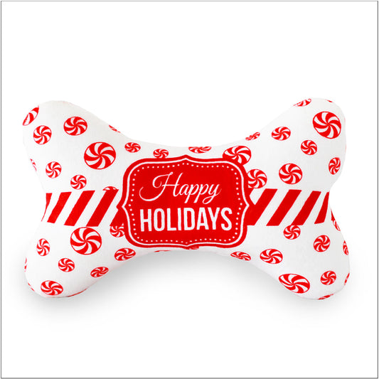 Peppermint Holiday Bone Plush Squeaker Dog Toy